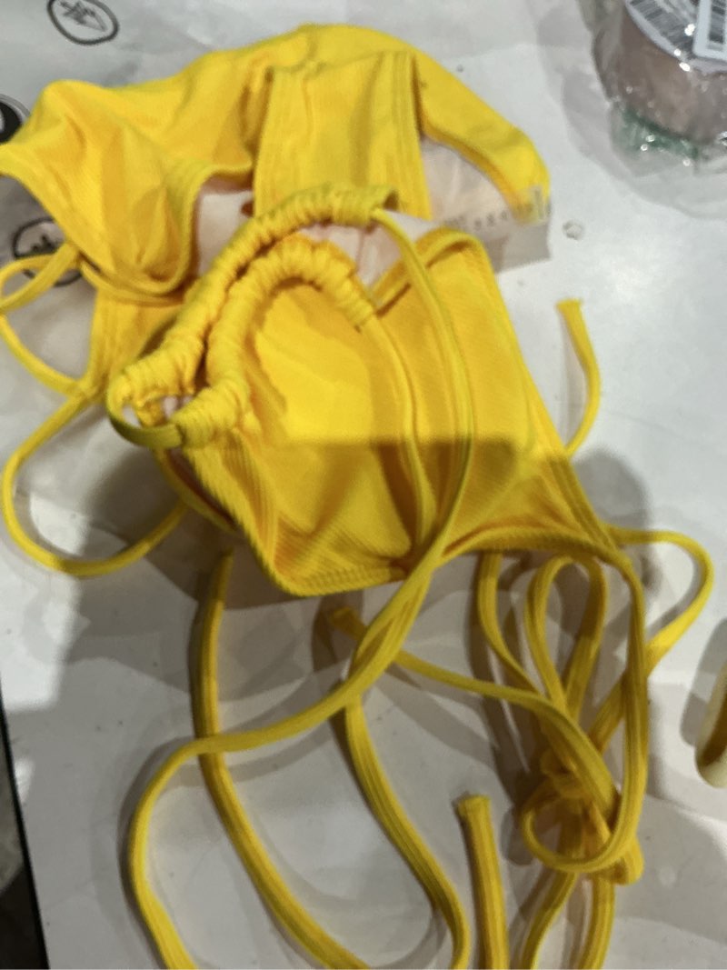 Condition photo showing Good Condition for zuvebamyo women's two piece bikini swimsuit sexy ribbed triangle top bathing suits string cheeky bikini sets medium yellow