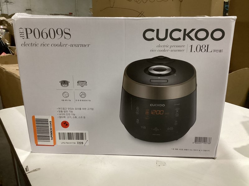 Condition photo showing As Is for CUCKOO High Pressure Rice Cooker 6-Cup Uncooked / 12-Cup Cooked with Nonstick Inner Pot, Versatile Rice Maker with 12 Menu Options and Steam Plate, Fuzzy Logic Tech, Voice Guide, Black (CRP-P0609S) 6 CUP Black