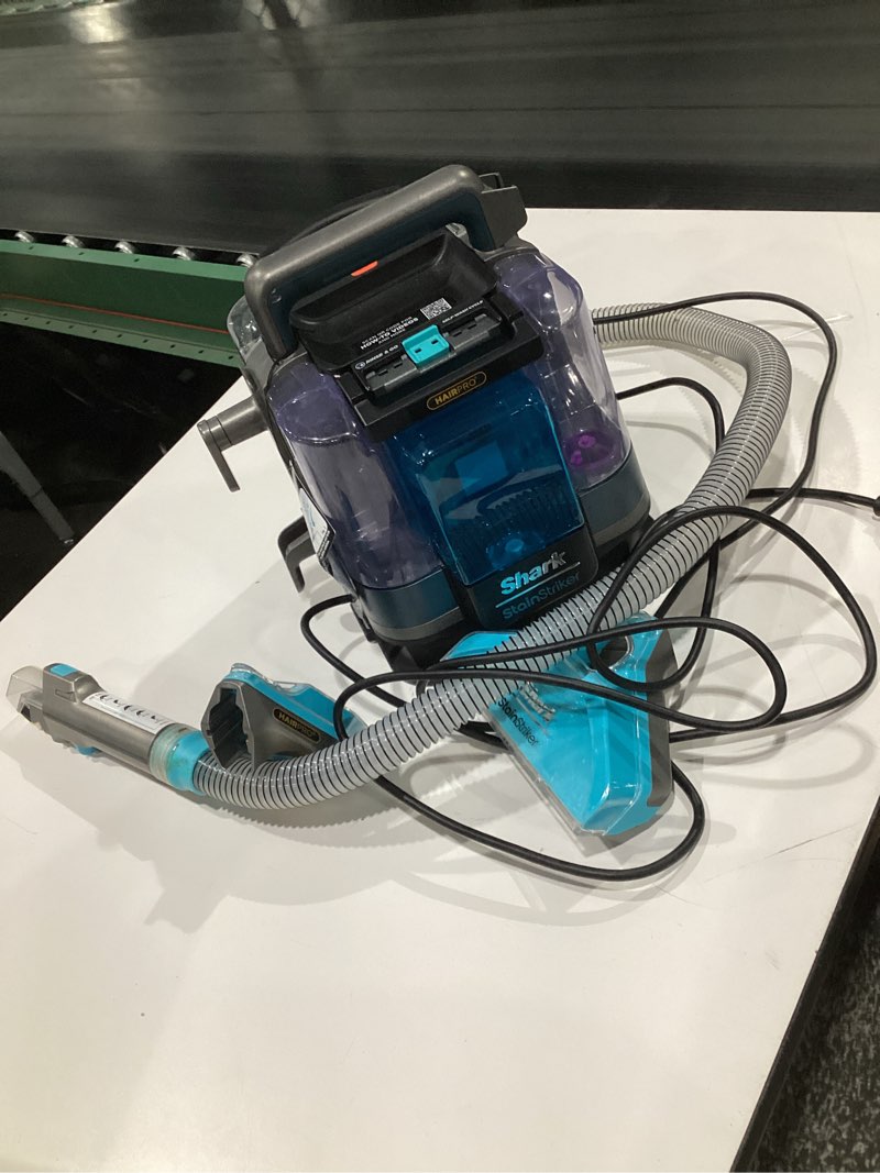 Condition photo showing Good Condition for (USED, NOT TESTED)Shark StainStriker HairPro Portable Carpet, Upholstery & Area Rug Cleaner, Stain, Hair & Odor Remover, 3 Tools & dual activated Solution, Teal, PX253BRN StainStriker w/ HairPro (Teal)