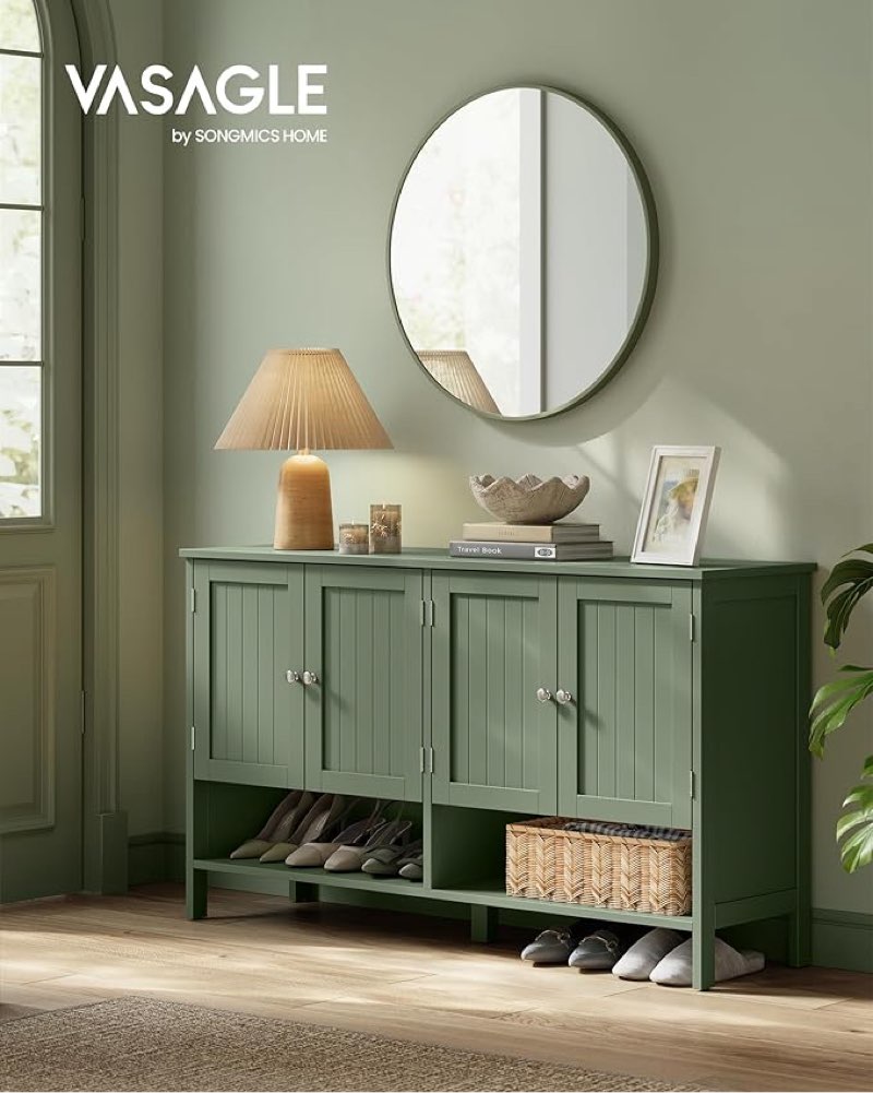 VASAGLE Shoe Cabinet, 3-Tier Shoe Organizer, Modern Freestanding Cabinet with Height Adjustable Shelf, 13.8 x 47.2 x 27.6 inches, Entrance, Forest Green ULBC045G30