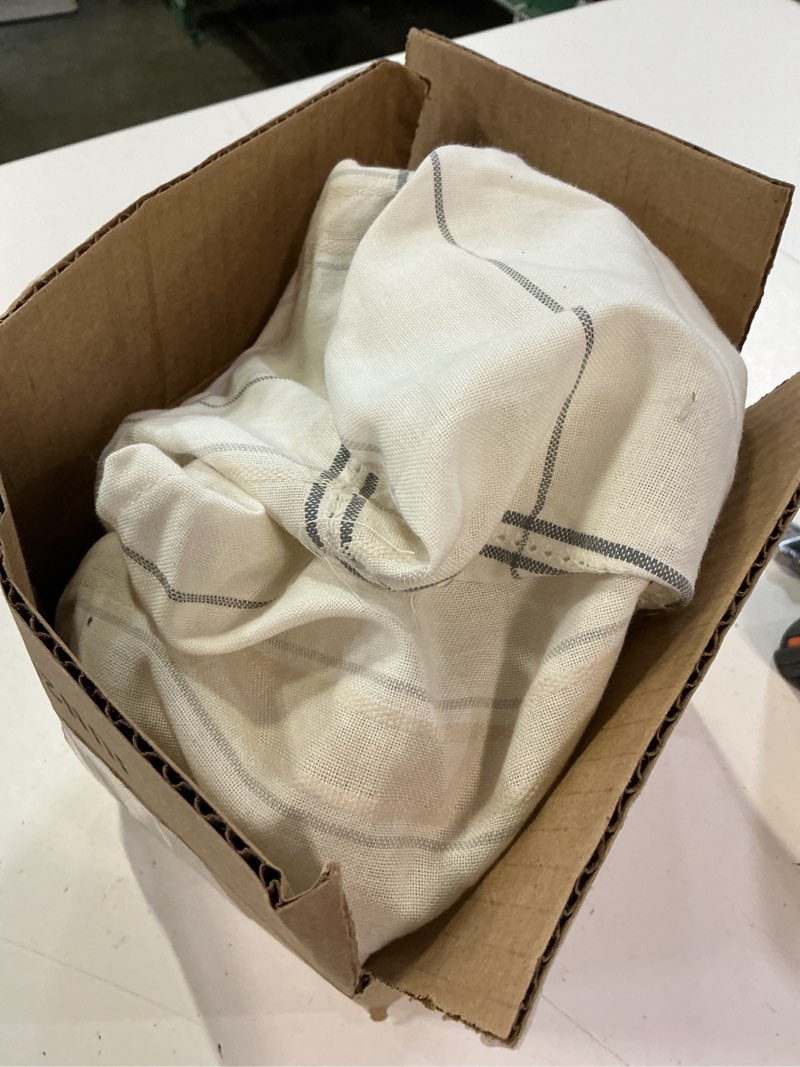 Condition photo showing As Is for better homes & gardens silver tuesday plaid 70” round tablecloth – cotton & polyester blend