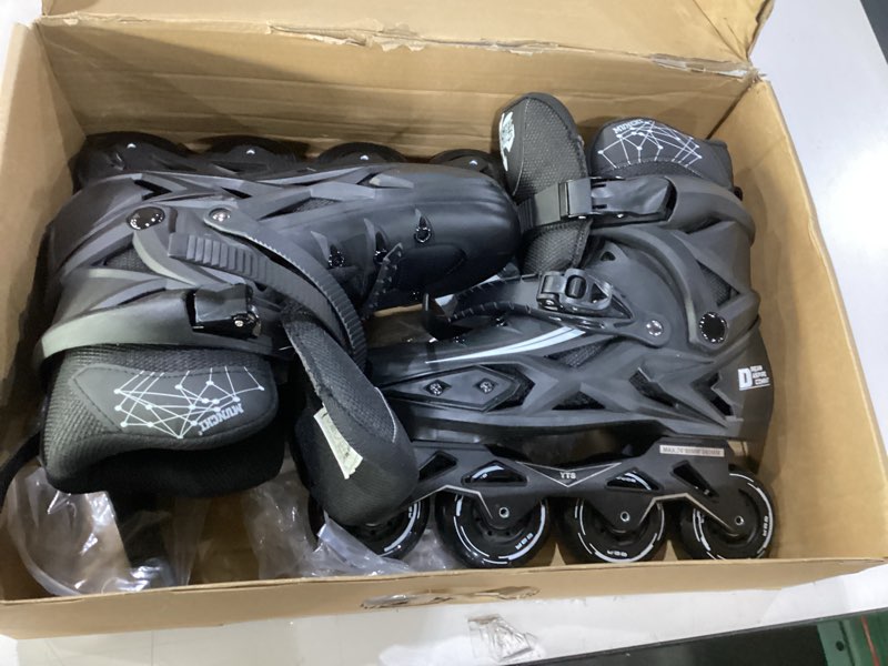 Condition photo showing Good Condition for fitness inline skates, outdoor 4 wheel speed racing roller skates for men women adult men 9.5/women 10.5 black