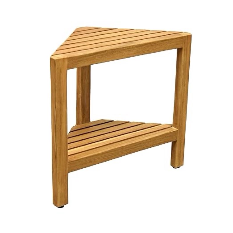 asta aris solid teak indoor outdoor shower/bath/spa corner stool with shelf, fully assembled, tb-011a