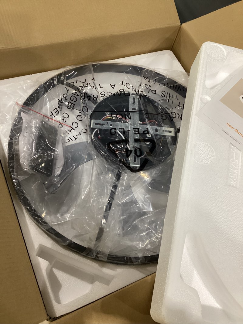 Condition photo showing New/Like New for VOLISUN Low Profile Ceiling Fans with Lights and Remote, Fandelier Ceiling Fan Flush Mount, 3000K-6500K Smart Bladeless LED Fan Light, Black Modern Ceiling Fans with Lights for Bedroom Black 19.7 INCH