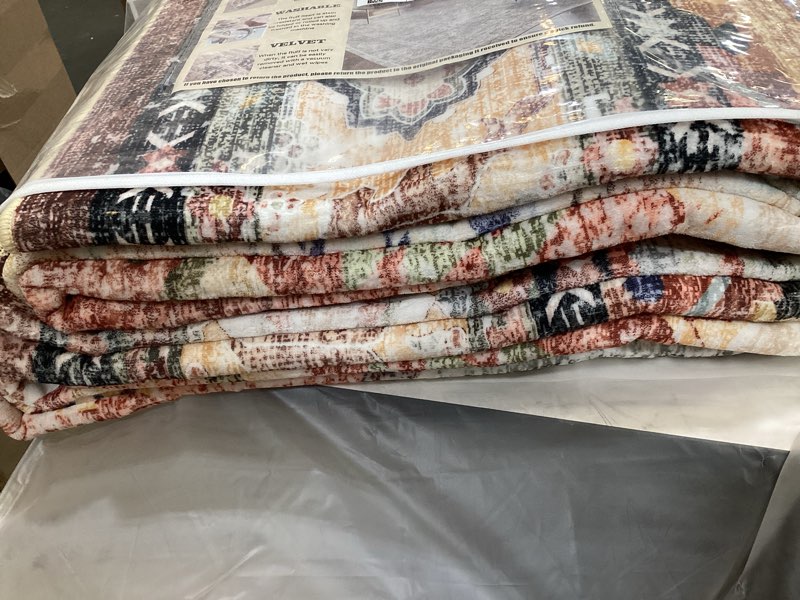 Condition photo showing Good Condition for champlant washable area rug 9'x12' red khaki retro flowers boho design non-shedding easy care ideal for high traffic areas in living room bedroom office coffee table kitchen large carpet red khaki 9' x 12' (rectangular)