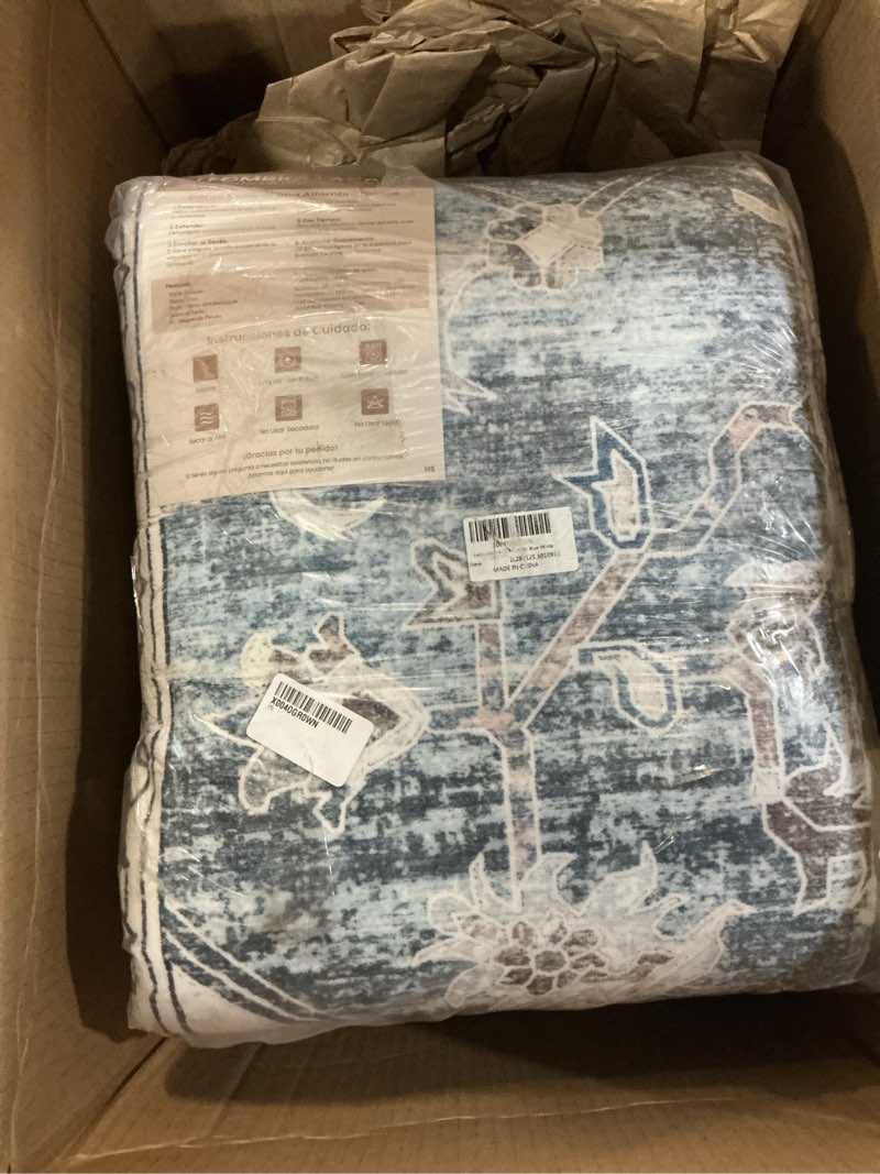 Condition photo showing New/Like New for lessymo 9×12 area rugs washable for living room, large soft indoor rug non-slip for bedroom kitchen dining room dorm nursery, vintage boho carpet stain resistant for office home decor, blue/white sky blue 9' x 12' (rectangular)