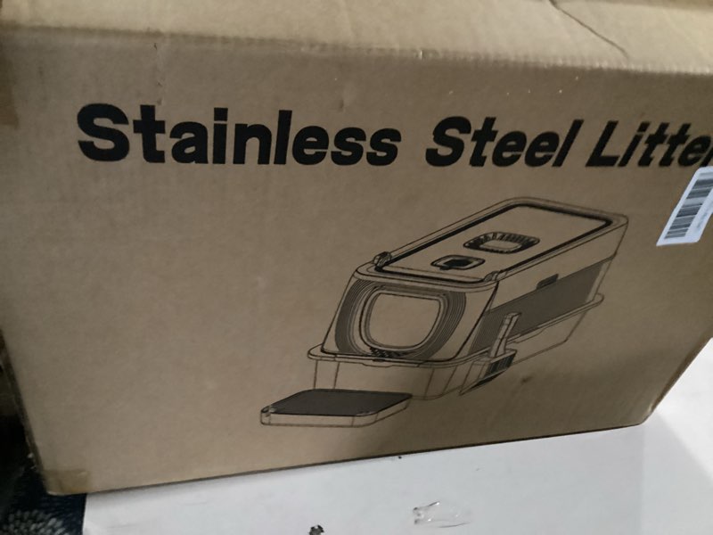 Condition photo showing New/Like New for Anywish Stainless Steel Cat Litter Box with Lid, XL Extra Large Enclosed Removable Metal Litter Box with Litter Scoop&Double Layer Litter Mat, Non-Sticky, Non-Odor, Easy Cleaning, for Big Cats, Black