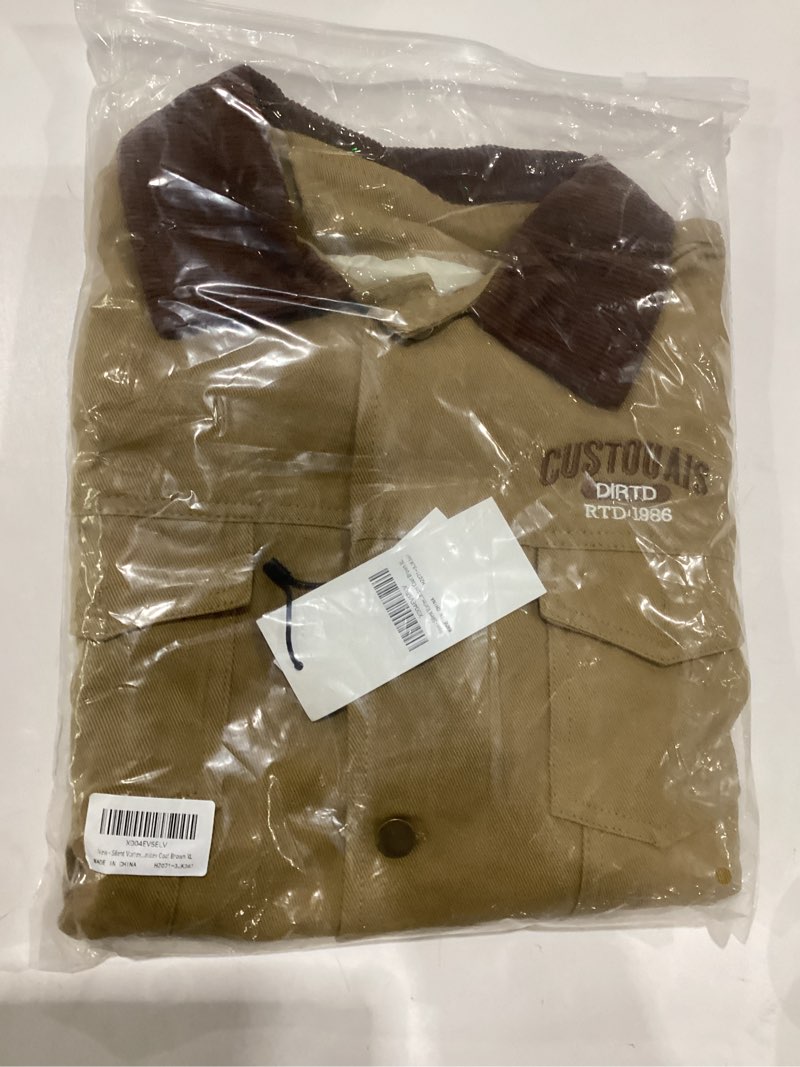 Men's Cargo Jacket Button Down Workwear Coat Corduroy Collar Graphic Embroidered Utility Outerwear L