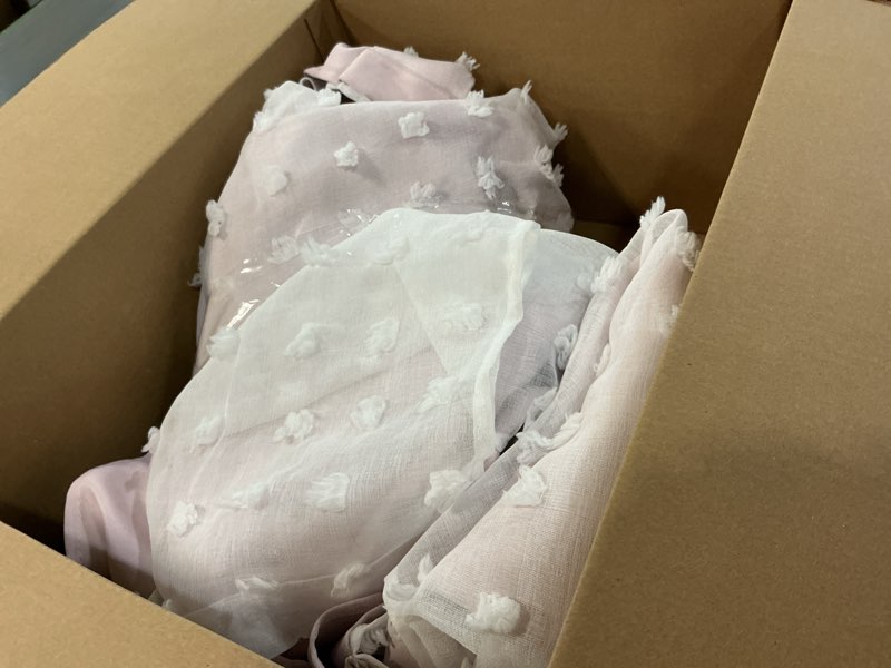 Condition photo showing As Is for Kids Blackout Curtains 96 Inches Long for Princess Girls Bedroom,Baby Pink Ruffle Pom Pom Dreamy Frilly Fluffy Black Out Curtains for Nursery 2 Panel Set 50"W x 96"L (Pack of 2) Pink and White