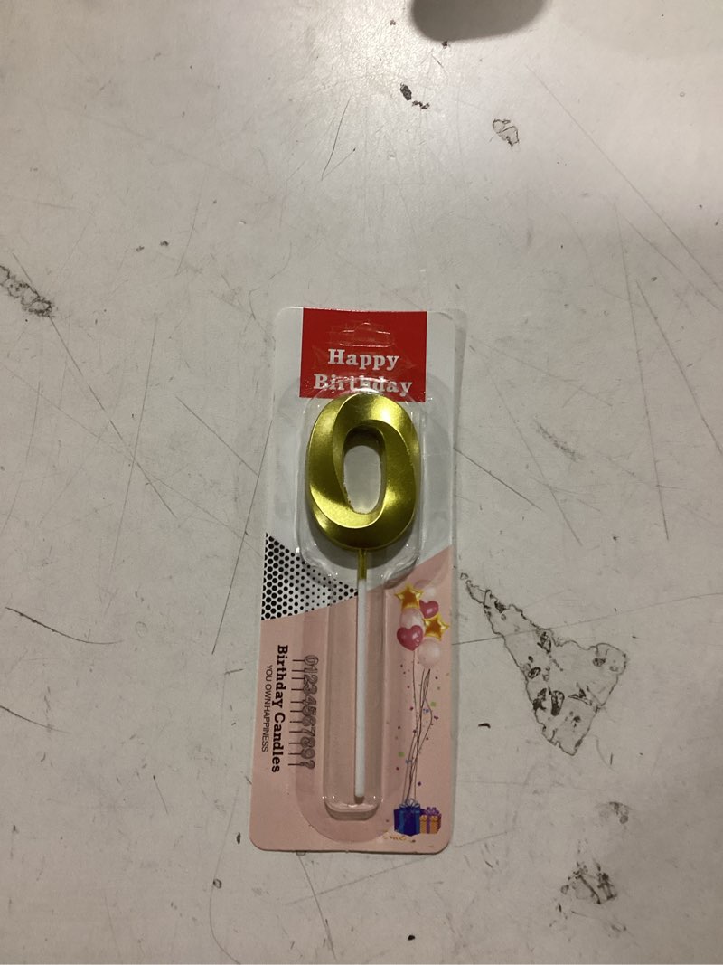 Condition photo showing As Is for 2.76 Inch Diamond Gold 0 Number Birthday Candles, Gold Number Candles, Cake Number Candles, Party Celebration