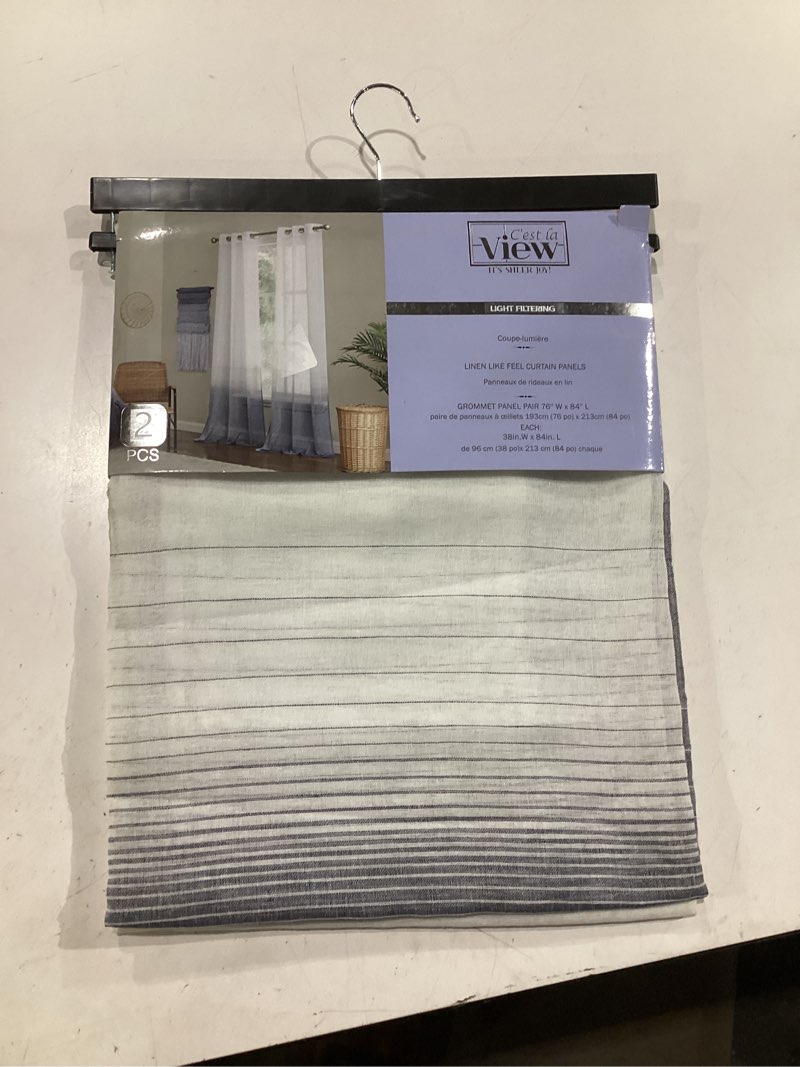 Condition photo showing New/Like New for room darkening curtains for bedroom & living room, 2 panel set, 38" x 84" (76" wide total), light control & privacy, semi-darkened, machine washable, steel grommets, room darkening drapes natural