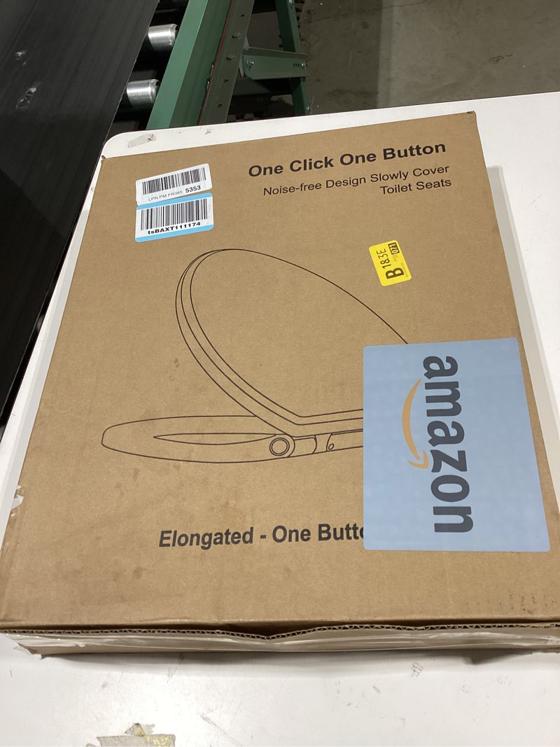 Condition photo showing Good Condition for universal elongated toilet seat with softclose cover, one-click to quick release, compatible with toto/gerber/kohler oval toilet seats, 2-pack toilet bolts and nuts, non-slip toilet bumpers, white one-click universal elongated fit
