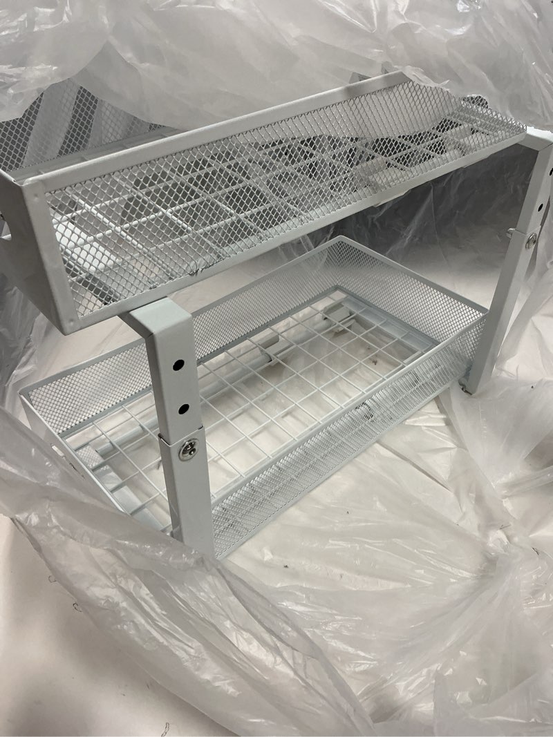 Condition photo showing Good Condition for Under Sink Organizer, 2 Pack 2 Tier Pull out Cabinet Organizer Baskets with Mesh Sliding Drawers, Slide out Sink Storage Shelves for Kitchen, Bathroom, Pantry, Cabinet Organizers and Storage(White) White 2 Pack