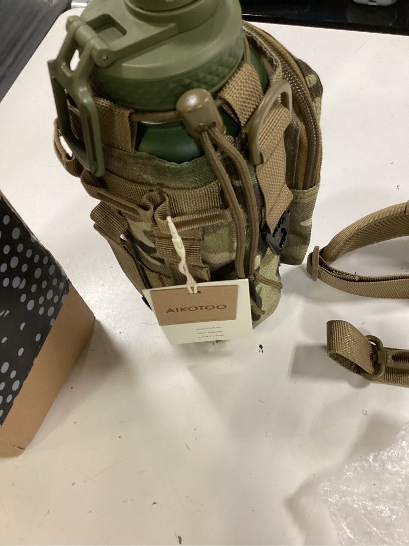 Condition photo showing New/Like New for 32 oz insulated water bottle with sleeve - tactical stainless steel gym water bottles for men, sports water bottle for hiking camping outdoor with camo pouch 32oz-cp camo 32 ounces