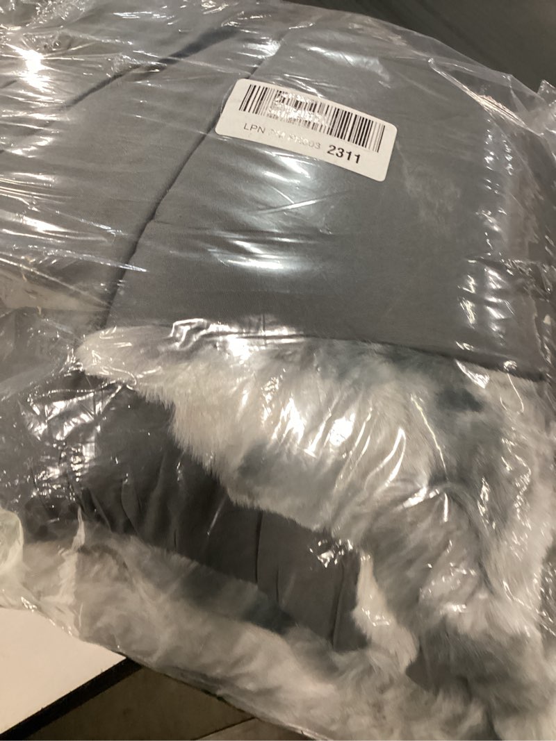Condition photo showing Good Condition for wonderful 3 pieces fluffy faux rabbit fur bubble comforter set king size, tie-dyeing multiple grey plush fuzzy bedding set, warm soft bubble comforter bedding set for winter tie dye-grey king