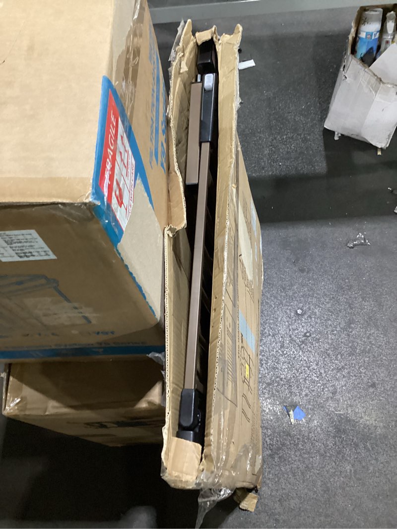 Condition photo showing As Is for cumbor 30-46" baby gate for stairs, mom's choice awards winner-auto close dog gate for the house, easy install pressure mounted pet gates for doorways, easy walk thru wide safety gate for dog, brown brown 30"-46" w x 30.5" h