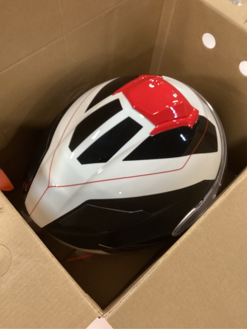 Condition photo showing As Is for ORIGINE Helmet Modular Bluetooth Voice Dial Motorcycle Helmet Hands-Free Calling,DOT Approved SPIKE Red White Small