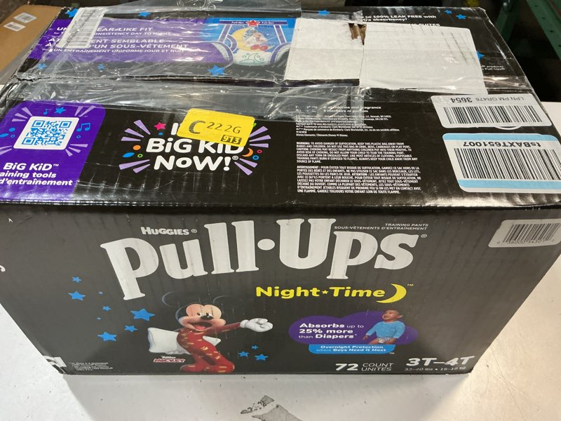 Condition photo showing New/Like New for pull-ups boys' night time potty training pants, size 3t-4t overnight training underwear (32-40 lbs), 72 ct 3t-4t 72