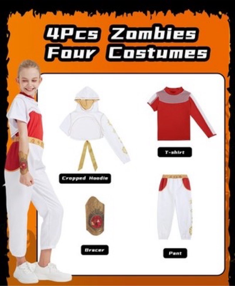 corespe 4 pcs zombies costume for girls daywalk costume halloween nova cosplay dress up outfits (4pc size l 