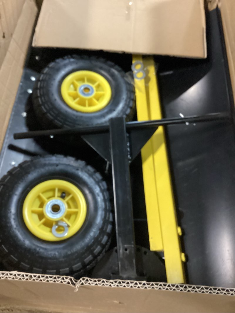 Condition photo showing As Is for Snow Shovel with Wheels, Heavy Duty Metal Snow Shovels Snow Pusher with 29" Blade 10" Wheels Adjustable Angle & Height Cushioned Handle Snow Plow Shovel for Driveway Snow Removal, Yellow