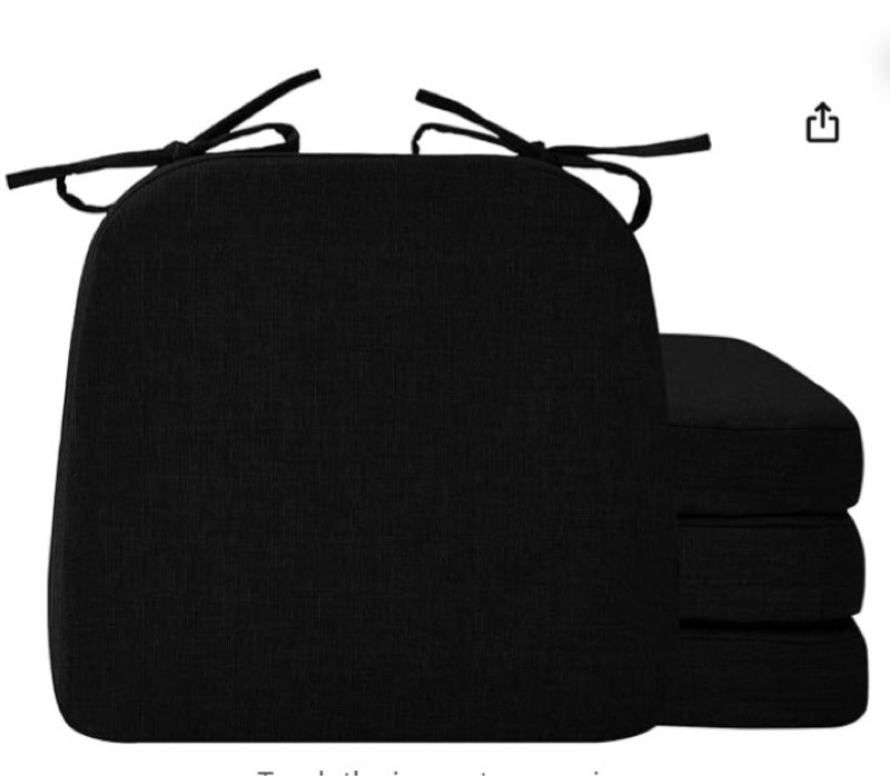 ruqmuis chair cushions for dining chairs, 2" thick seat cushions for kitchen chairs, d-shaped chair pads with washable cover, ties and non slip backing, 17'' x 16'', set of 4, black