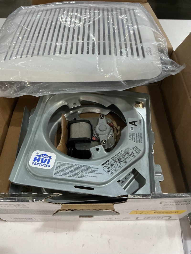 Condition photo showing As Is for Broan-NuTone BKR60 QuickKit Ultra-Quiet Bath Fan Replacement Motor and Cover/Grille, 60 CFM, 20% more power, White
