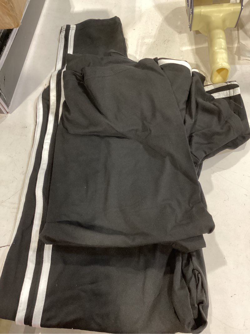 Condition photo showing As Is for women's 2 piece outfits sweatsuit summer workout striped short sleeve long sweatpants casual jogging lounge set black white large