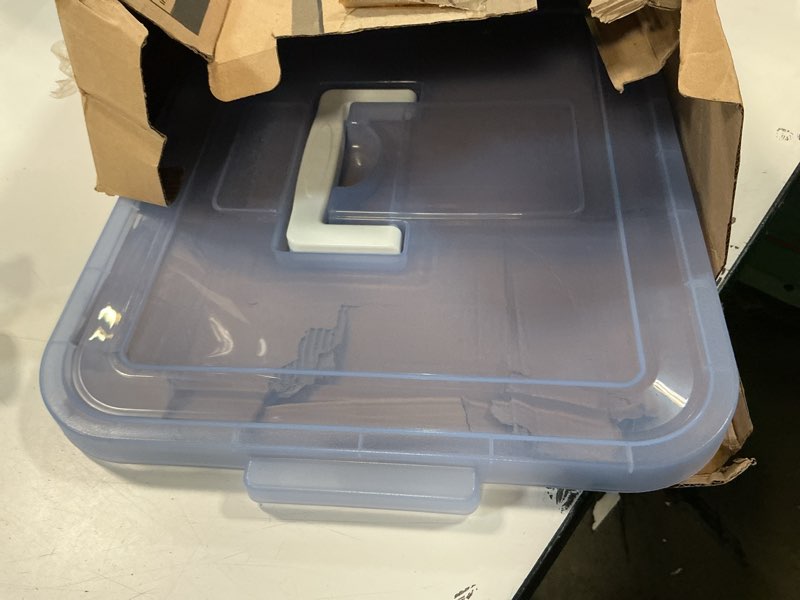 Condition photo showing As Is for Chef Pomodoro Large Pizza Dough Proofing Box with 2 Trays and 2 Lids, 17.3 x 13.4, Pizza Dough Container with Lid Fits 6-8 Dough Balls, Pizza Dough Tray With Convenient Carry Handle (Blue) Blue (2-Pack, 17.3 x 13.4 in)
