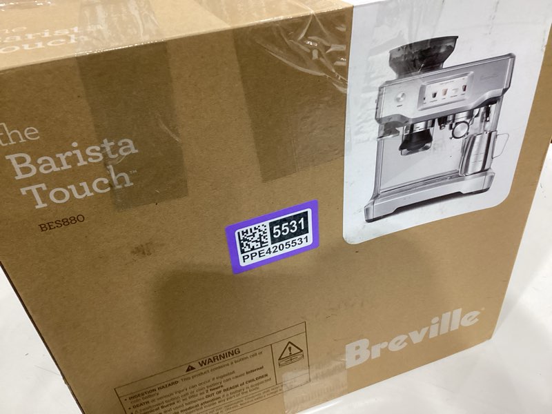 Condition photo showing As Is for breville barista touch espresso machine bes880bss, brushed stainless steel