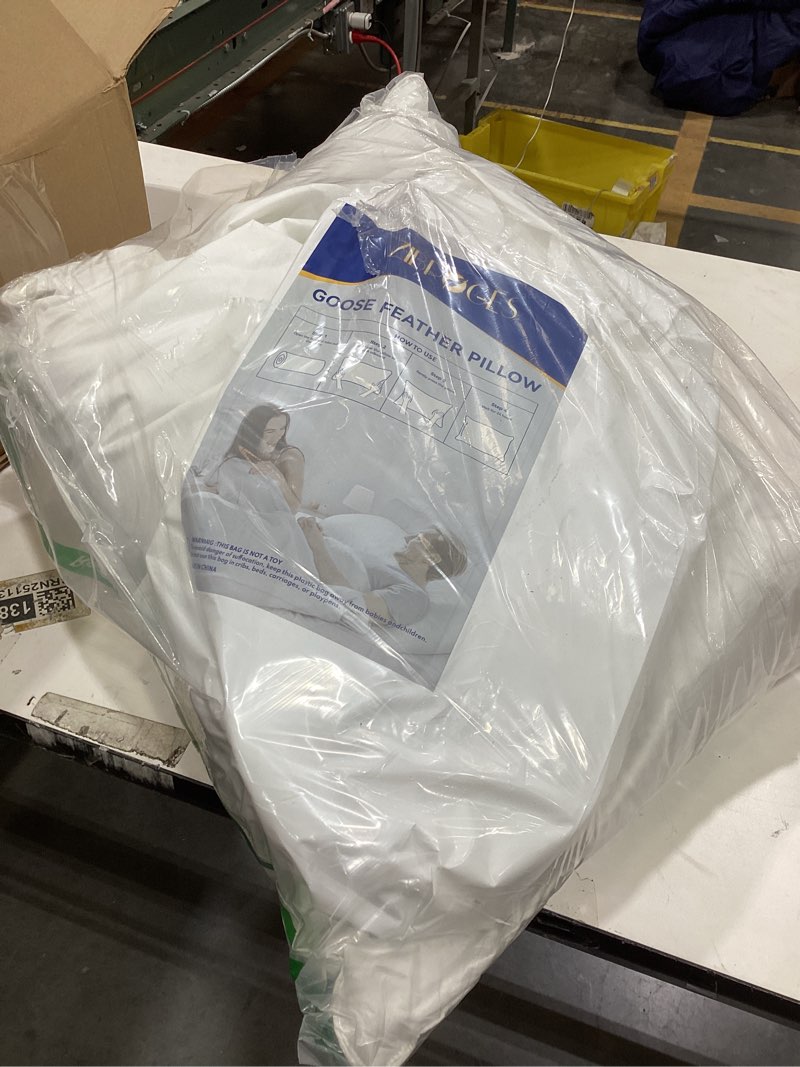 Condition photo showing Good Condition for Feather Goose Pillows Queen Size Pack of 2 - Down Bed Hotel Pillow for Sleeping, Soft 600 Thread Count Cotton Cover, Fluffy Support Surround Fill Polyester for Side, Stomach, Back Sleepers