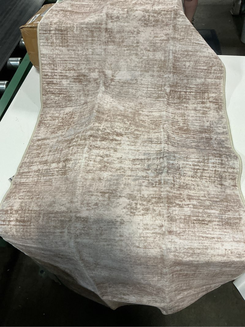 Condition photo showing Good Condition for 2x5 beige neutral runner rug | washable, non slip, soft low pile, vintage farmhouse, for hallway kitchen laundry bathroom bedroom living room home decor