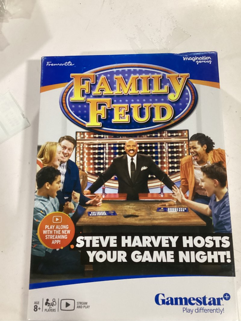 Condition photo showing New/Like New for family feud game, stream right into your living room, gamestar+ app, studio excitement at home, hundreds of survey questions