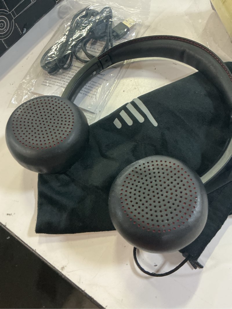 Condition photo showing As Is for jiamqishi wireless headset with mic for work, bluetooth v5.2 headphones with ai noise cancelling microphone, usb dongle, clear calls & mic mute, for laptop, pc, iphone & android phones black