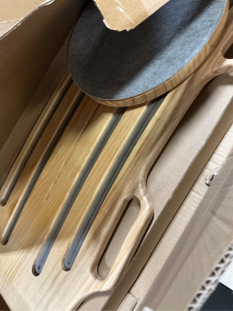 Condition photo showing Good Condition for wood arc-shaped slide transfer board,patient/seniors move assist device,transfer to wheelchair/car/toilet/,with soft seat,holds up to 500 pounds,2 cut out handles,35.5 * 13.4” (burlywood)