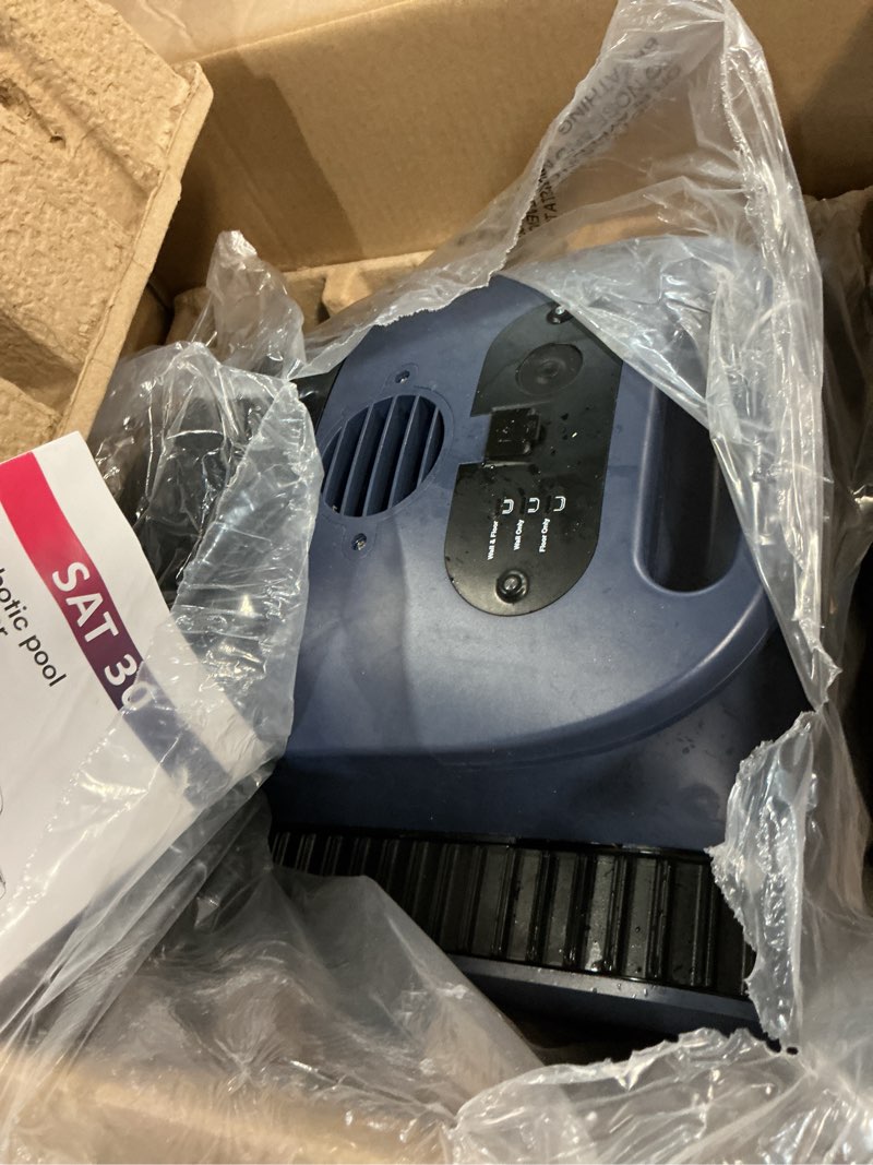 Condition photo showing As Is for automatic robotic pool cleaner,3 in 1 cordless pool vacuum for inground pools floor&wall&waterline cleaing up to 2150 sqft,4800gph powerful suction robot cleaner 180min battery life,track drive blue
