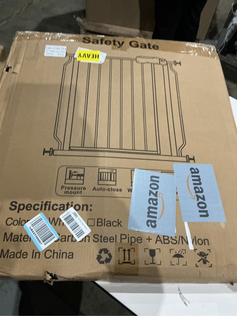 Condition photo showing Good Condition for allaibb extra wide pressure mounted baby gate walk through child kids safety toddler tension white long large pet dog gates with extension for doorways kitchen (57.48-62.20"/146-158cm, black) black 57.48-62.20"/146-158cm