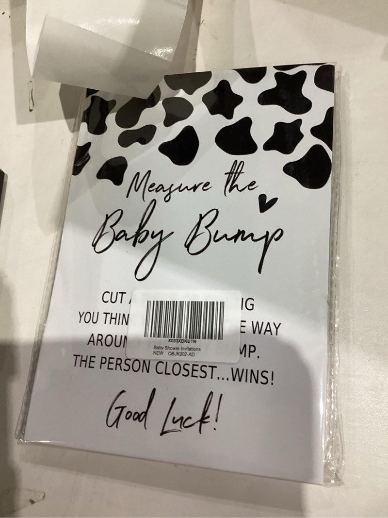 Condition photo showing New/Like New for Baby Shower Games Measure the Baby Bump Sign, How Big is Mommy's Belly Party Favors Supplies, 5x7 Inch Kraft Standing Sign and 50 Guessing Cards, Holy Cow, Boho Highland Cow Multicolor