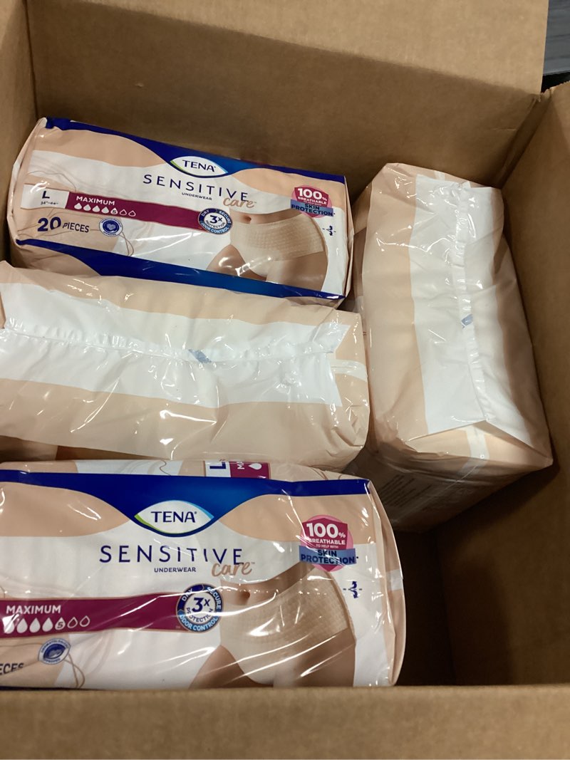 Condition photo showing Good Condition for TENA Sensitive Care Adult Incontinence Underwear for Women, Maximum, Large, Beige, Disposable, 80 Count (4 Packs of 20) Large 80