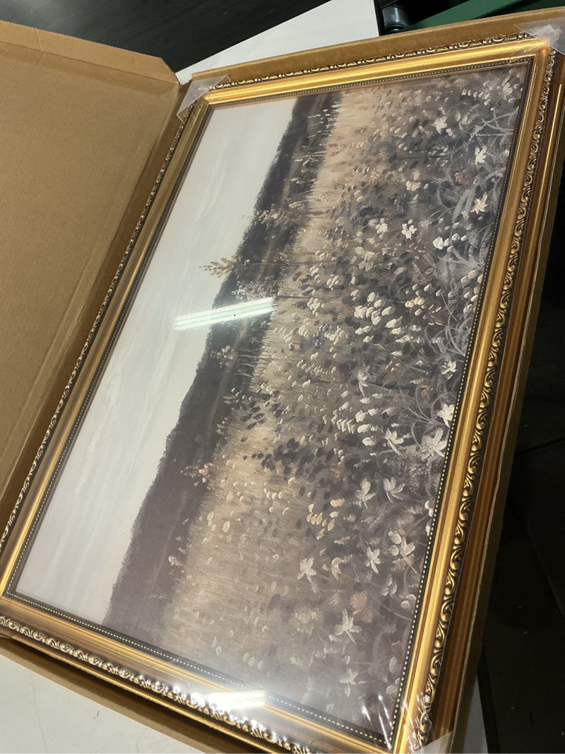 Condition photo showing Good Condition for yd&yzy gold framed vintage wall art canvas landscape meadow with flowers farmhouse wall decor rustic cottagecore nature painting picture print for bedroom home decor 8x10 inch small framed wildflower field framed 10"l x 8"w
