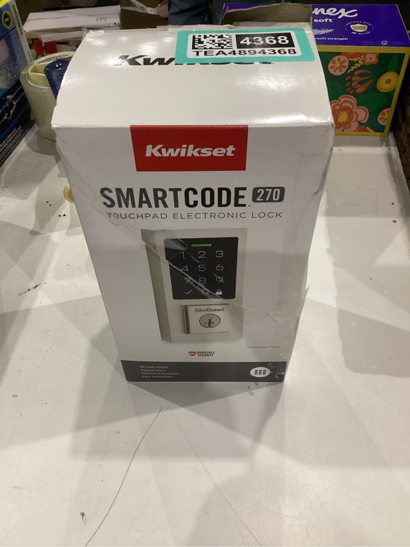 Condition photo showing As Is for kwikset 9270cnt-15s contemporary smartcode touchpad electronic deadbolt smartkey satin nickel finish