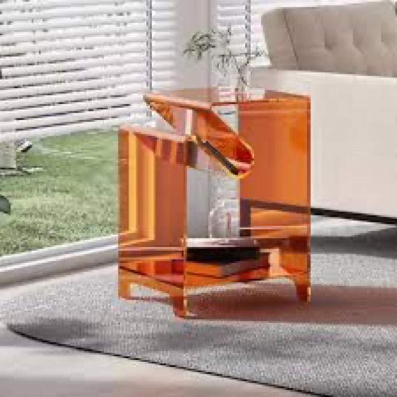 Beshir 16-inch Modern Italian Shaped Acrylic Living Room Negotiation Table with Side Magazine Bookshelf