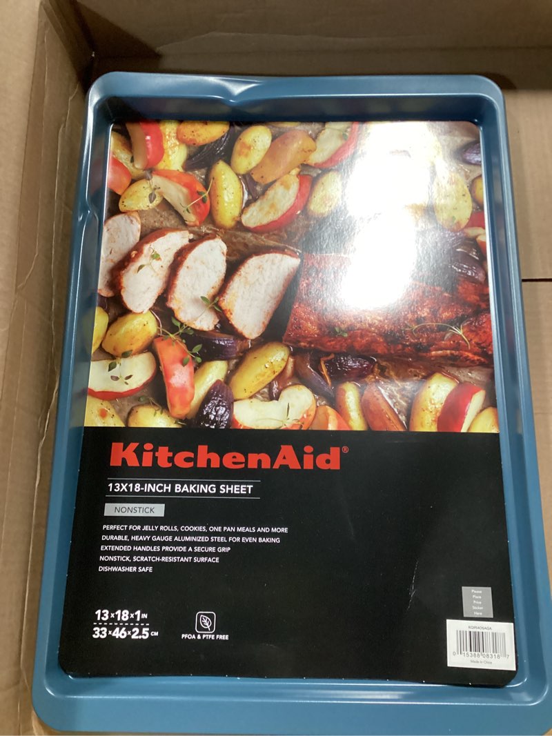 Condition photo showing As Is for KitchenAid Nonstick Swiss Engineered Aluminized Steel Baking Sheet, Dishwasher Safe, Agave, 13x18 Inch Agave 13 x 18 Inch