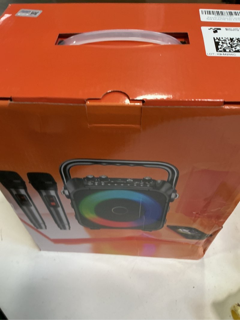 Condition photo showing New/Like New for Karaoke Machine, Portable Bluetooth Speaker with 2 Wireless Microphones for Adults & Kids with Lights, Karaoke Microphone with PA System Supports USB/TF/REC/FM/AUX for Home Party Home System Packages Black