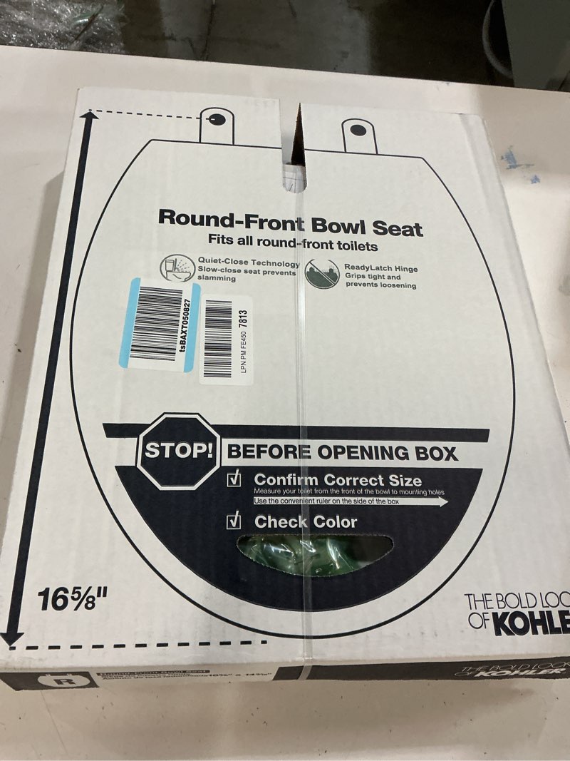 Condition photo showing New/Like New for KOHLER 4639-RL-0 Cachet ReadyLatch Round Toilet Seat Soft Close, White White Round Ready Latch