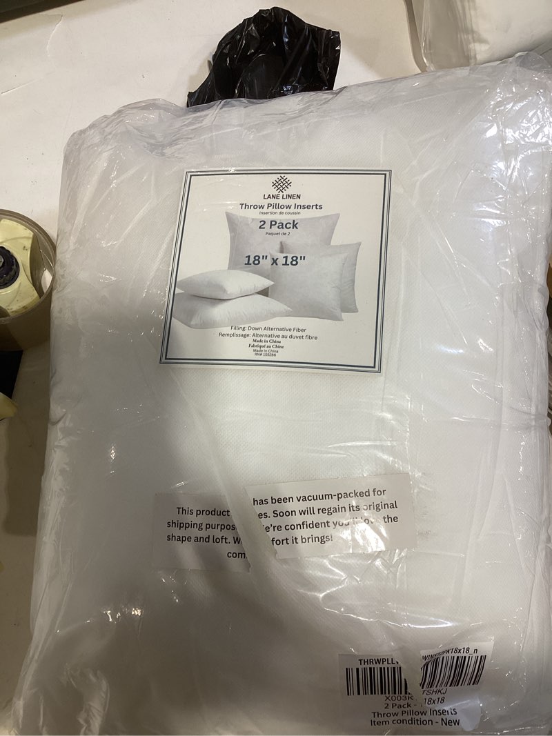 Condition photo showing New/Like New for lane linen 18 x 18 throw pillow insert - pack of 2 white, down alternative pillow inserts for decorative pillow covers, throw pillows for bed, couch pillows for living room 18" x 18" 01: white