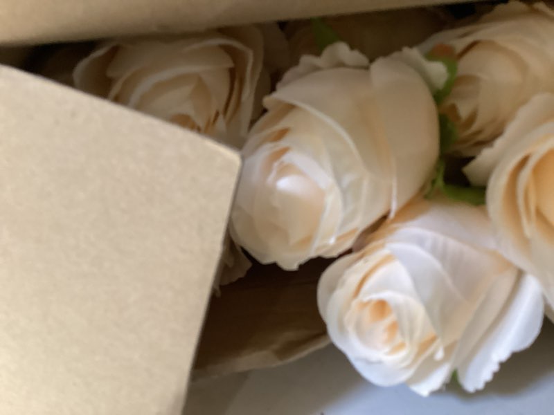 Condition photo showing As Is for hotop 40 pcs rose artificial flowers bulk with long stem,realistic silk fake roses bouquet for home wedding centerpieces party table decoration valentines gifts(cream)