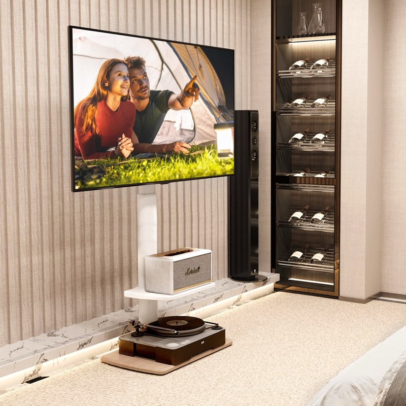 E series Swivel Modern Floor TV Stand for 32" - 70" Screens with One Shelving, Height Adjustment, Holds up to 88 lbs