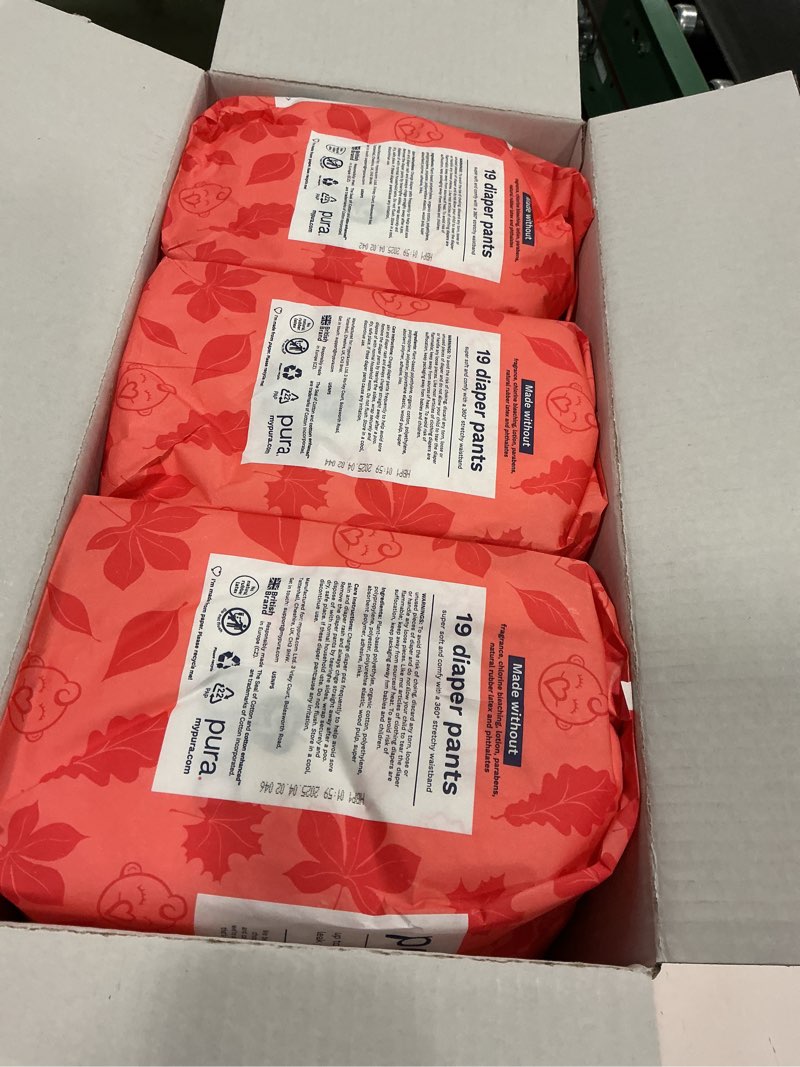 Condition photo showing New/Like New for Pura Hypoallergenic Diaper Pants Size 5 (27-38 lbs) Overnight, up to 12 Hours Leak Protection, Suitable for Sensitive Skin, Totally Chlorine Free, Soft Organic Cotton, 3 packs of 19 (57 Pull Up Pants) Size 5 (57 Diaper Pants)