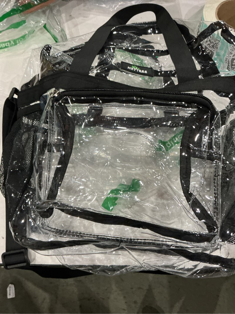 Condition photo showing Good Condition for may tree clear bag for stadium events, 12×5.5×12 clear tote lunch bag with non-detachable reinforced straps for work, sporting events and gym, black