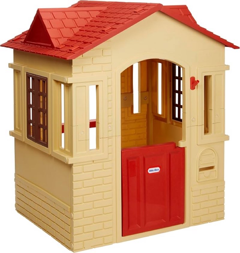 little tikes cape cottage playhouse with working door, windows, and shutters - tan, toddlers ages 2+ years